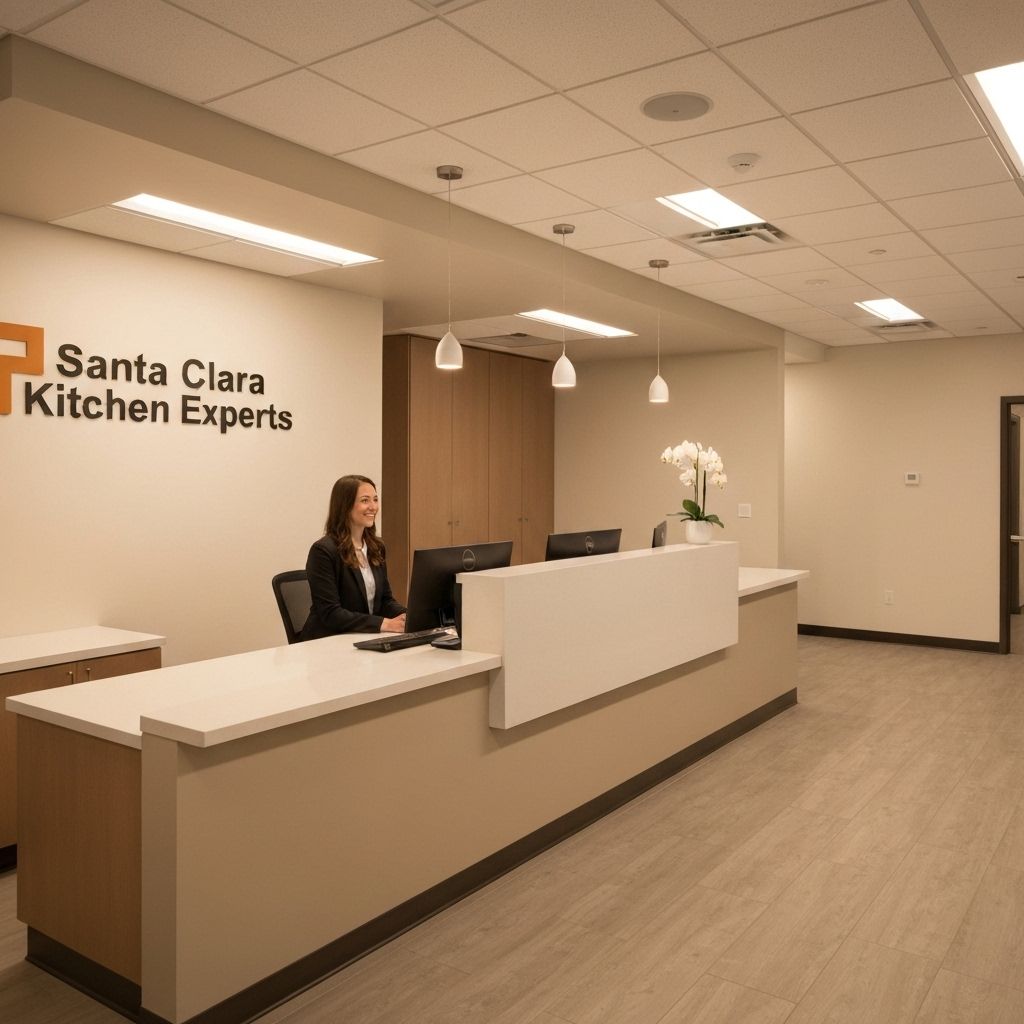Santa Clara Kitchen Experts office interior with company logo on wall